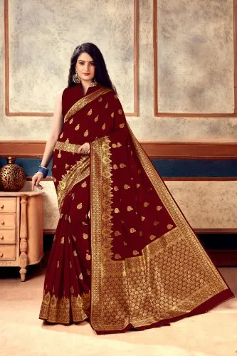 Attractiv Maroon and Golden Colour Jaquared Banarasi Silk Saree